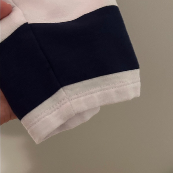 Workshop hooded sweatshirt. White, red and navy quarter zip. Med. 2 call outs. - Picture 4 of 11